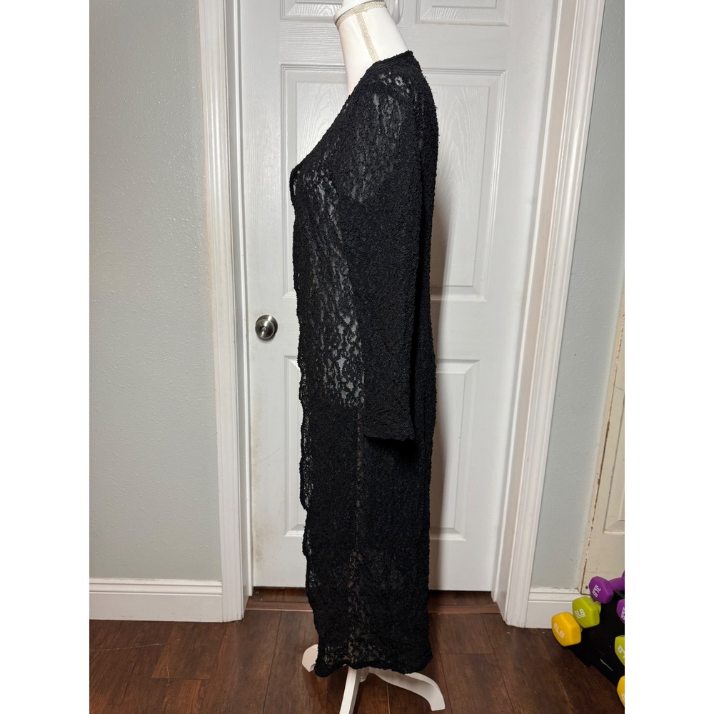 Carmel for CBH Duster Cardigan S Black Lace Longline Open Front Sheer Excellent - Picture 3 of 5